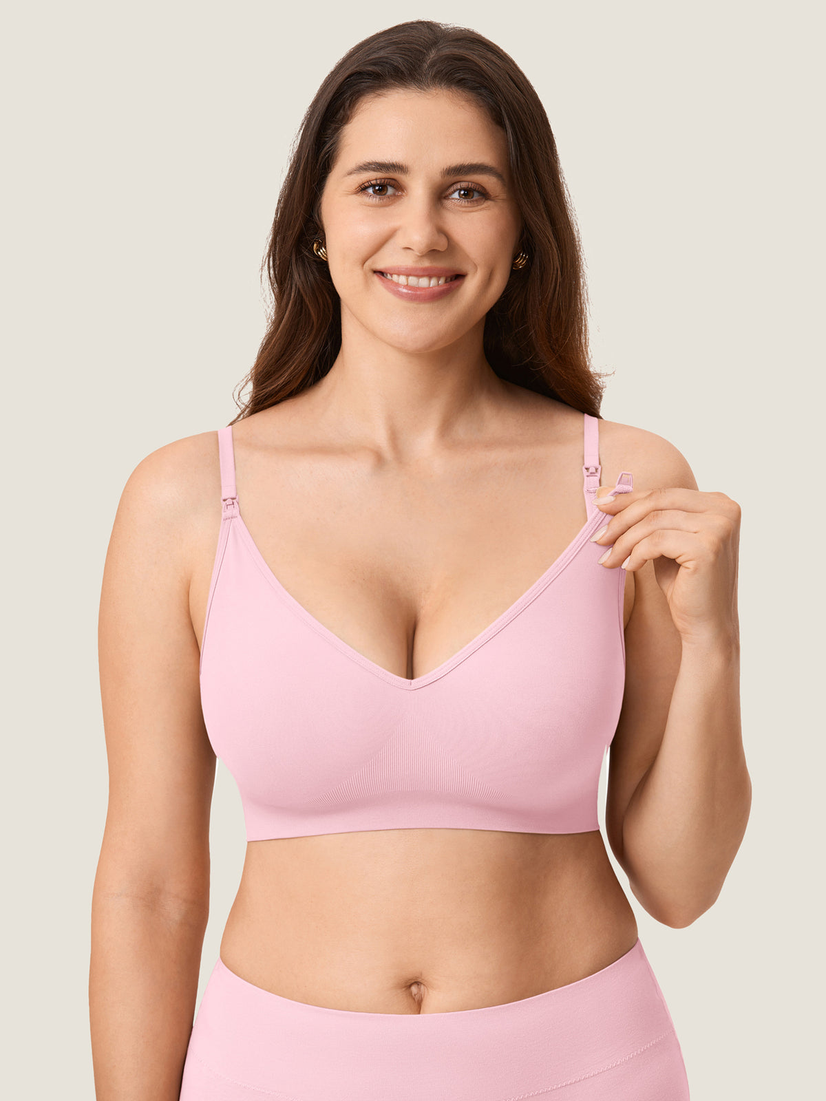 MOMANDA Women's Seamless Soft Knit Nursing Bra,TITLE_BEST SELLERS Sweet Pink @model_info:MOM1