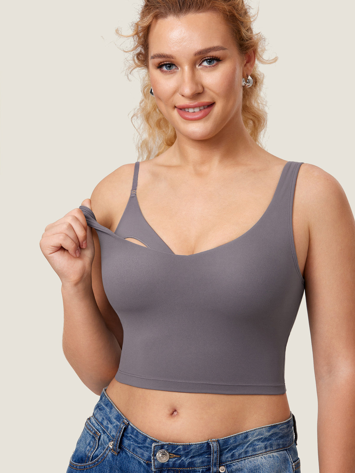 MOMANDA Women's Natrelax? Nursing Crop Tank Top - V Neck Tornado @model_info:MOMRS2