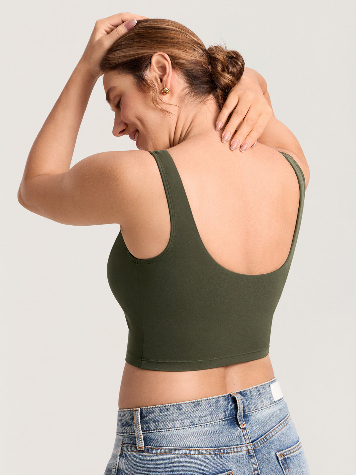 MOMANDA Women's Natrelax? Nursing Crop Tank Top - V Neck Olive Green @model_info:MOM3