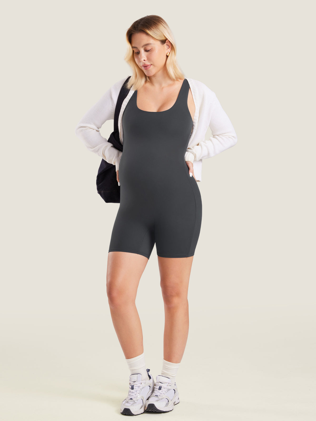 MOMANDA Women's Natrelax? Maternity Romper Mysterious Grey @model_info:MOM1