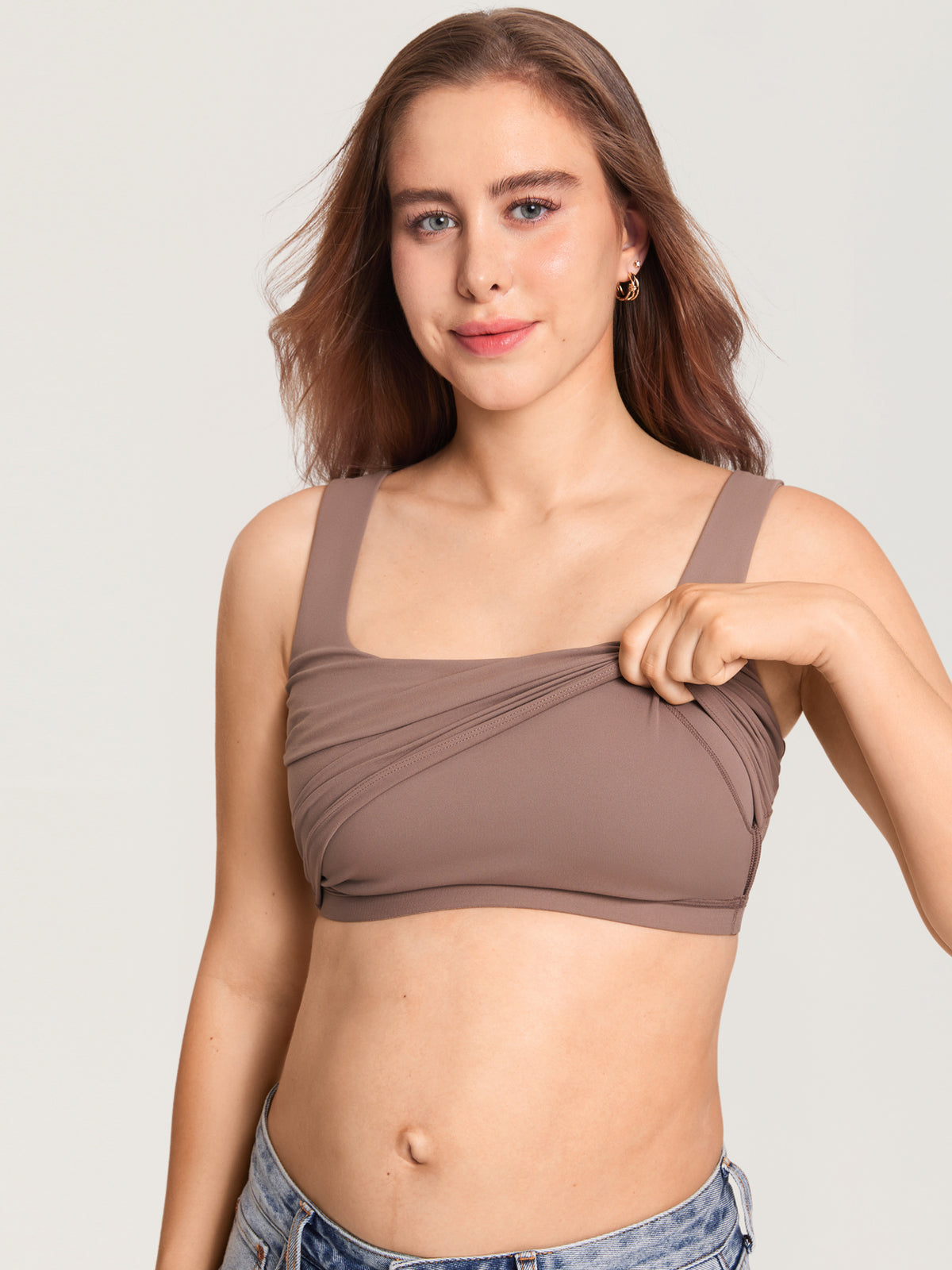MOMANDA Women's Natrelax? Pumping Crop Tank Top Brown Purple @model_info:MOM3