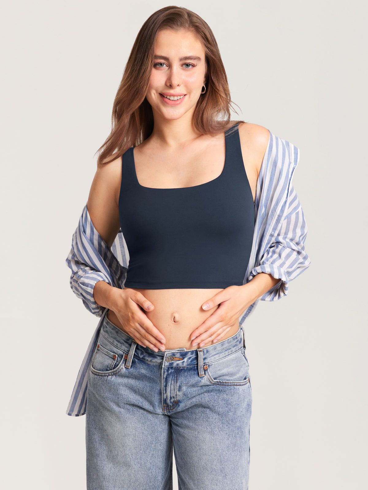 MOMANDA Women's Natrelax? Pumping Crop Tank Top Twilight Blue @model_info:MOM4