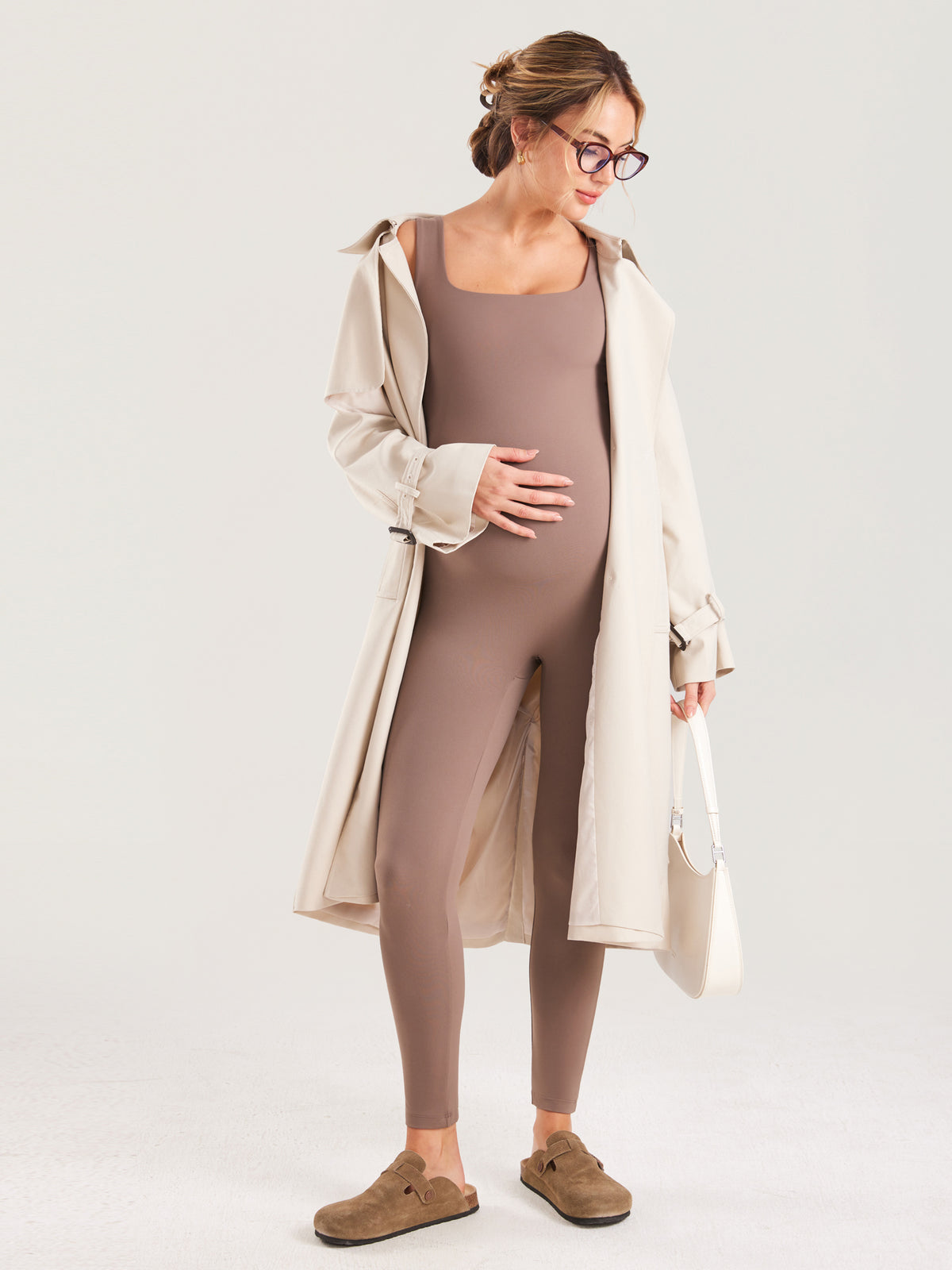 MOMANDA Women's Natrelax? Maternity Jumpsuit Brown Purple @model_info:MOM1