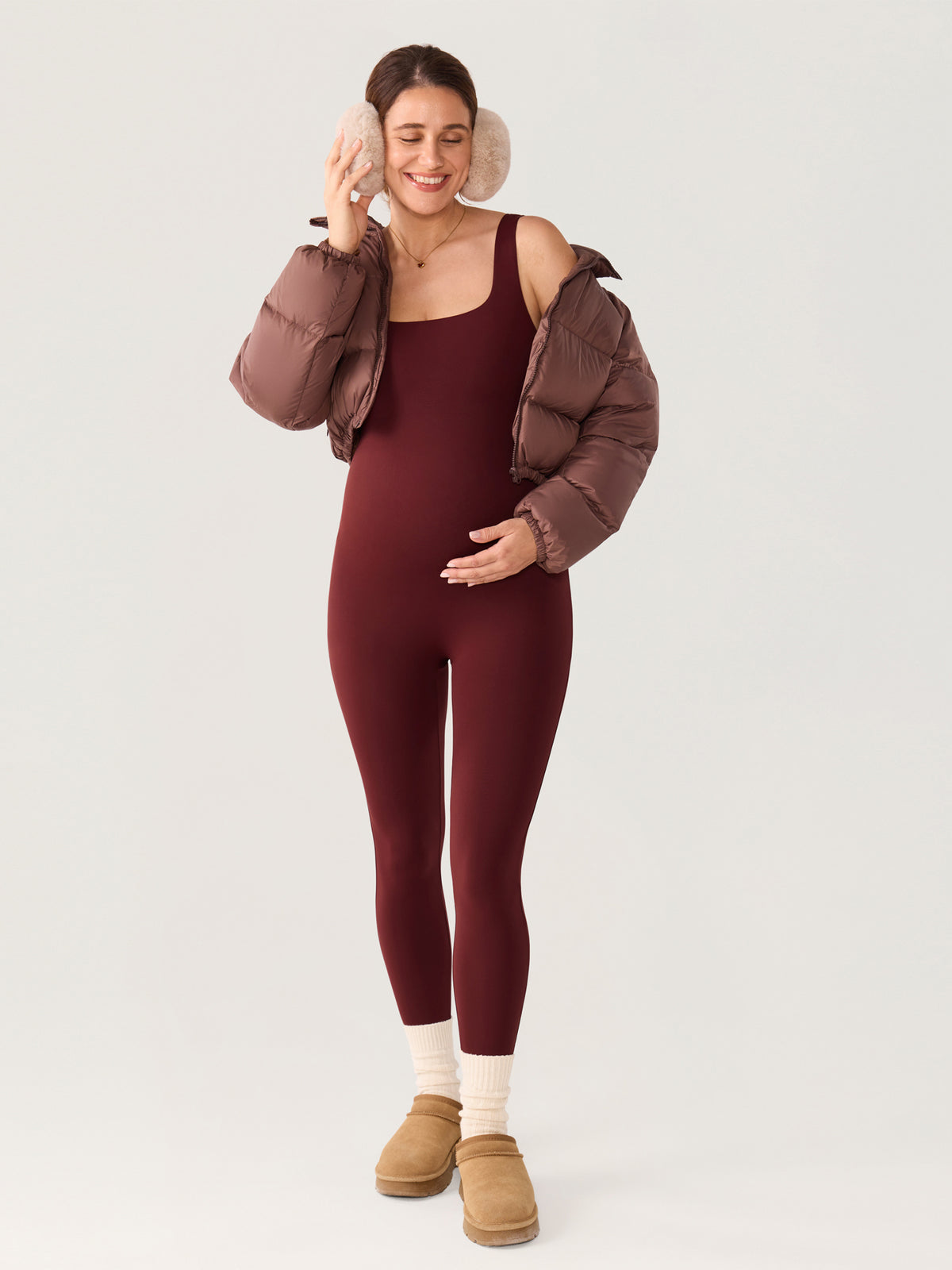 MOMANDA Women's Natrelax? Maternity Jumpsuit Red Merlot @model_info:MOM7