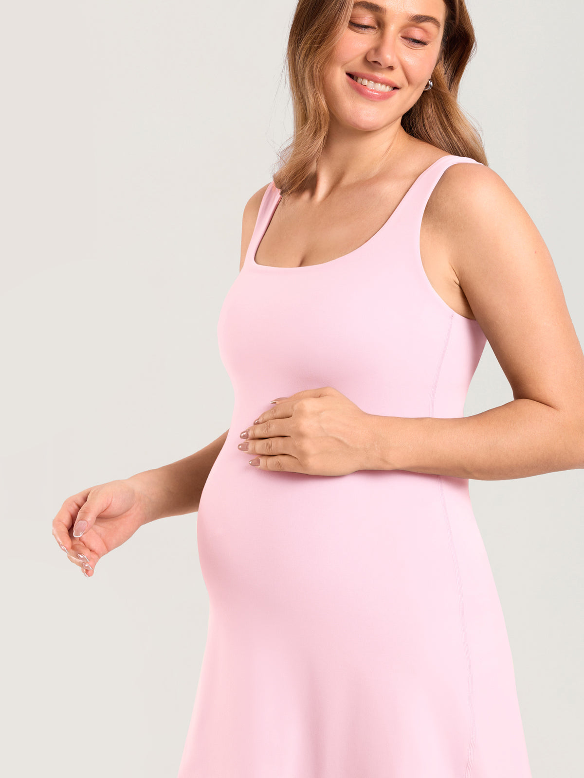 MOMANDA Women's Natrelax? Maternity Mini Dress - Easy Peezy Sweet Pink @model_info:MOM4