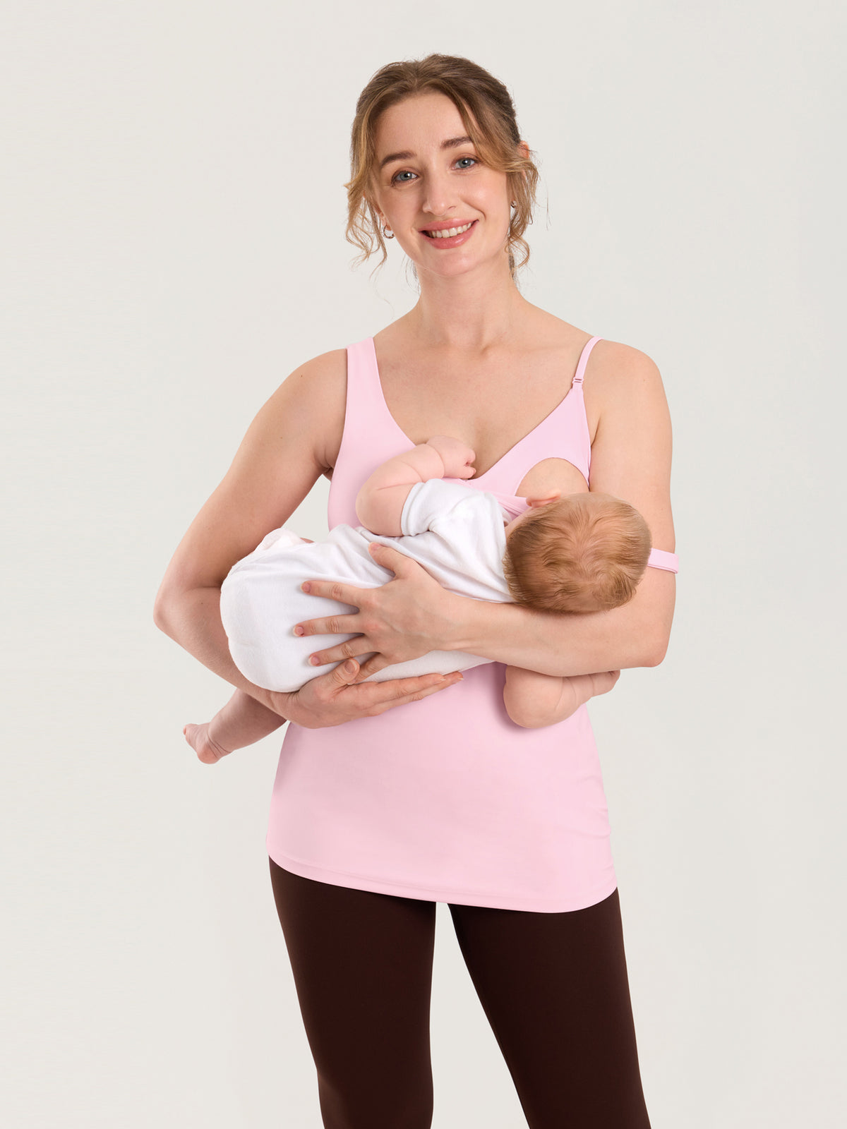 MOMANDA Naterlax? V Neck Nursing Tank Top Sweet Pink @model_info:MOM1