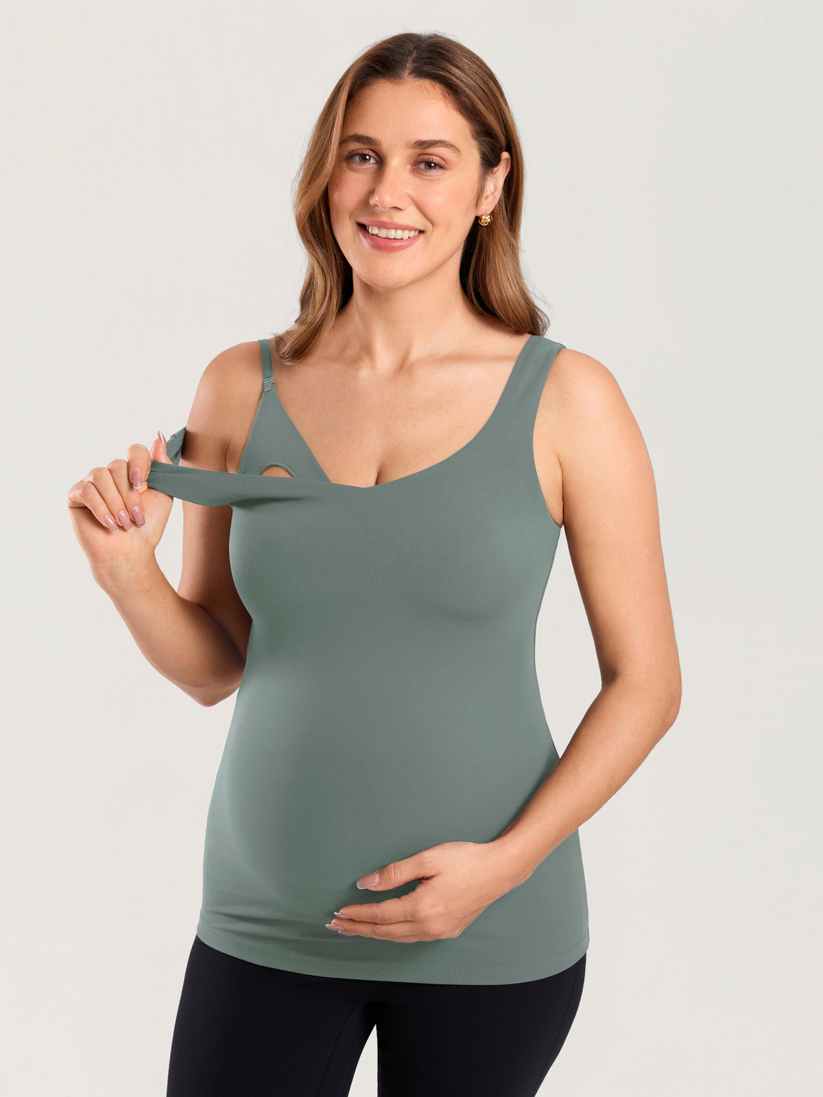 MOMANDA Naterlax? V Neck Nursing Tank Top Grey Sage @model_info:MOM1