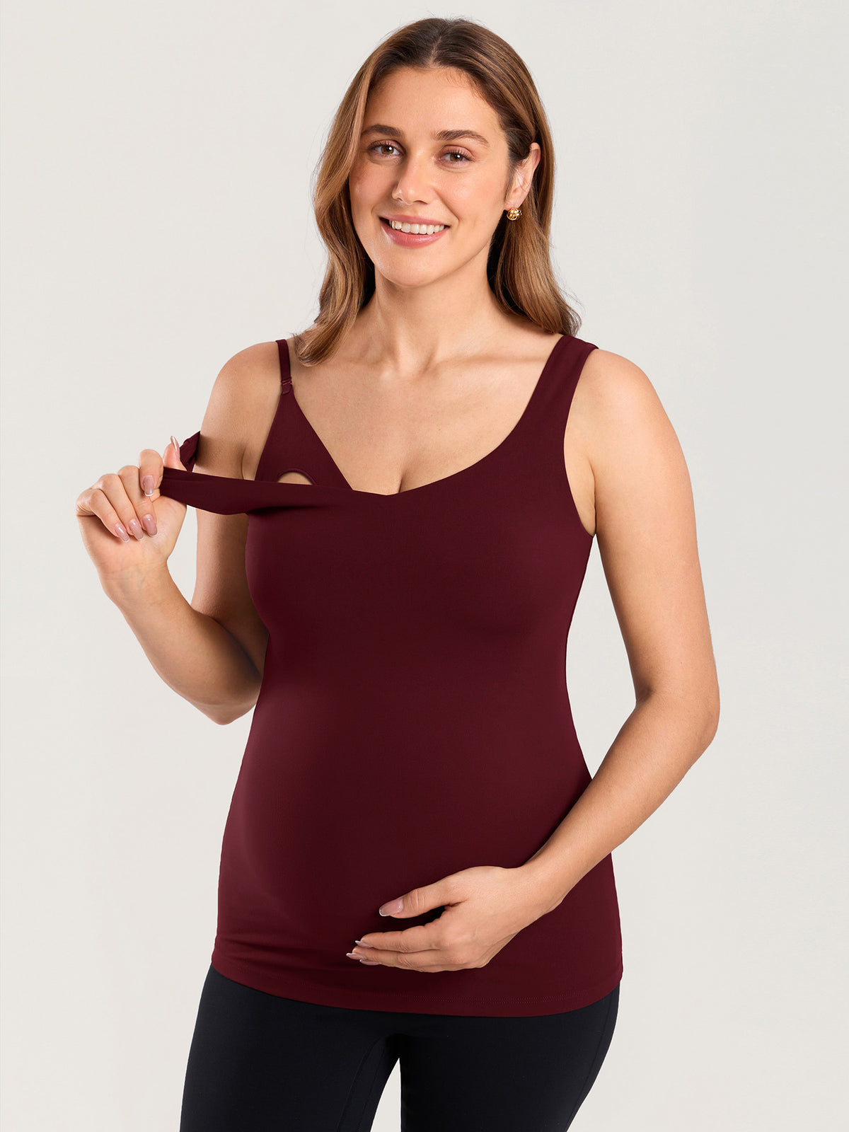 MOMANDA Naterlax? V Neck Nursing Tank Top Red Merlot @model_info:MOM3