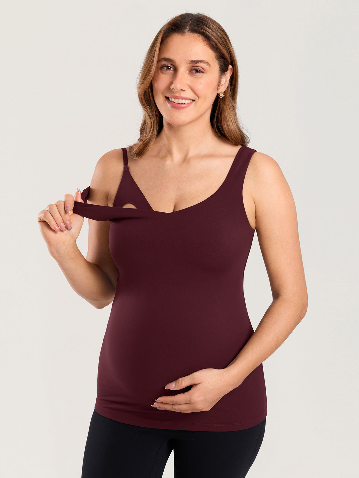 MOMANDA Naterlax? V Neck Nursing Tank Top Ripe Plum @model_info:MOM2