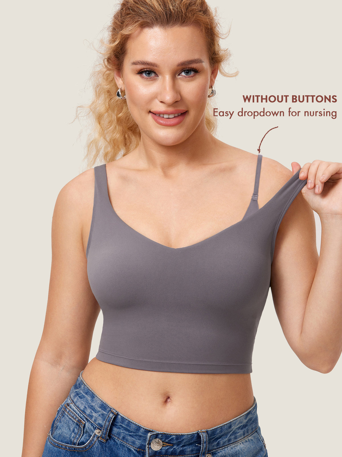 MOMANDA Women's Natrelax? Nursing Crop Tank Top - V Neck Tornado @model_info:MOMRS1