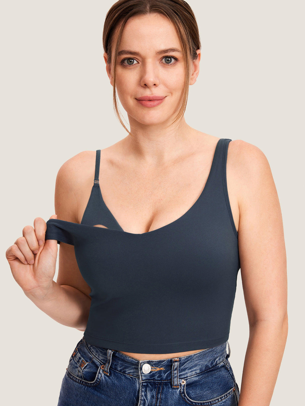 MOMANDA Women's Natrelax? Nursing Crop Tank Top - V Neck Twilight Blue @model_info:MOMRS2