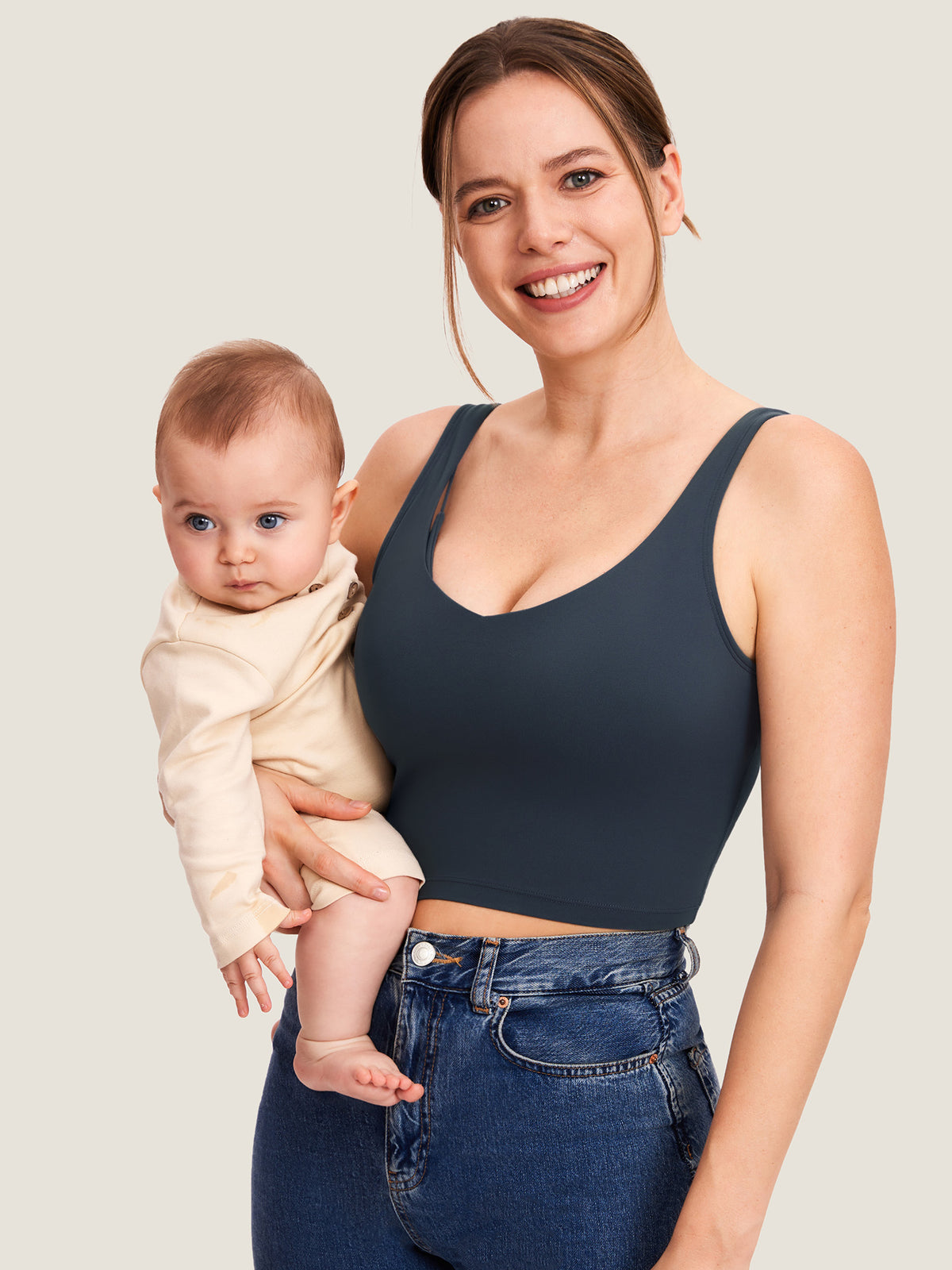 MOMANDA Women's Natrelax? Nursing Crop Tank Top - V Neck Twilight Blue @model_info:R2