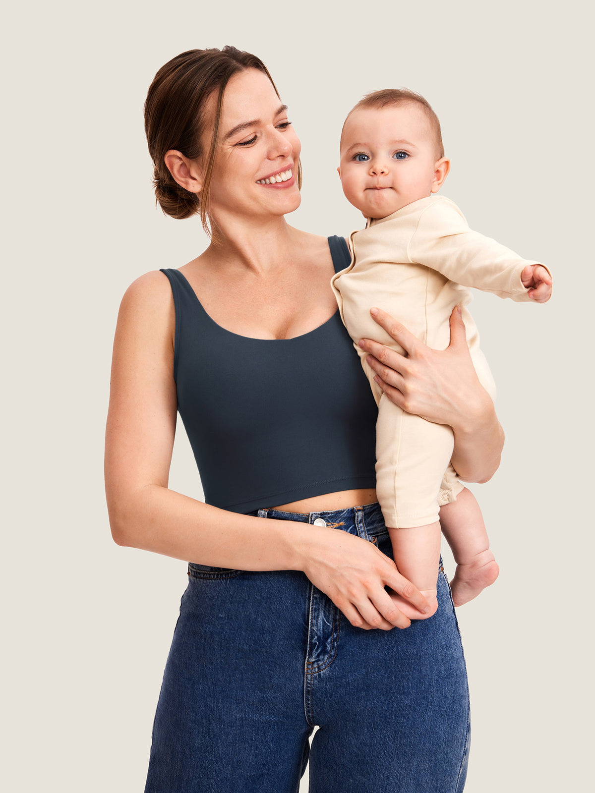MOMANDA Women's Natrelax? Nursing Crop Tank Top - V Neck Twilight Blue @model_info:R3