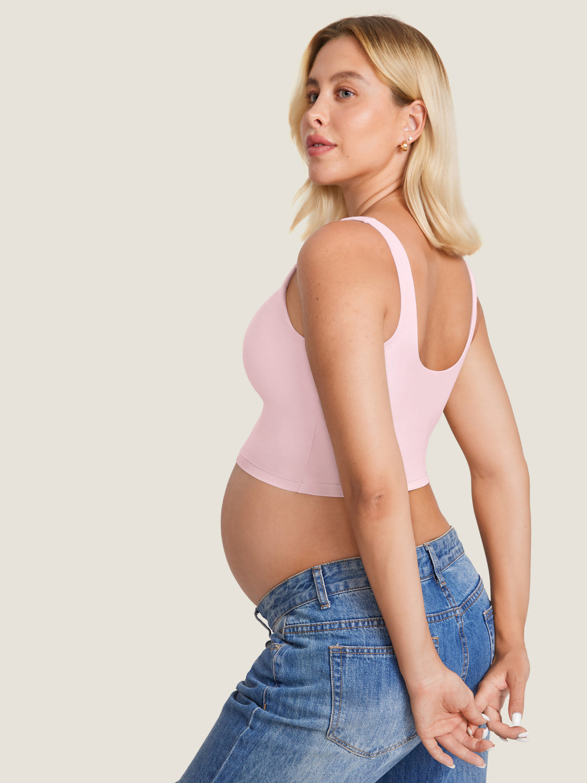 MOMANDA Women's Natrelax? Nursing Crop Tank Top - V Neck Strawberry Pink @model_info:MOM2
