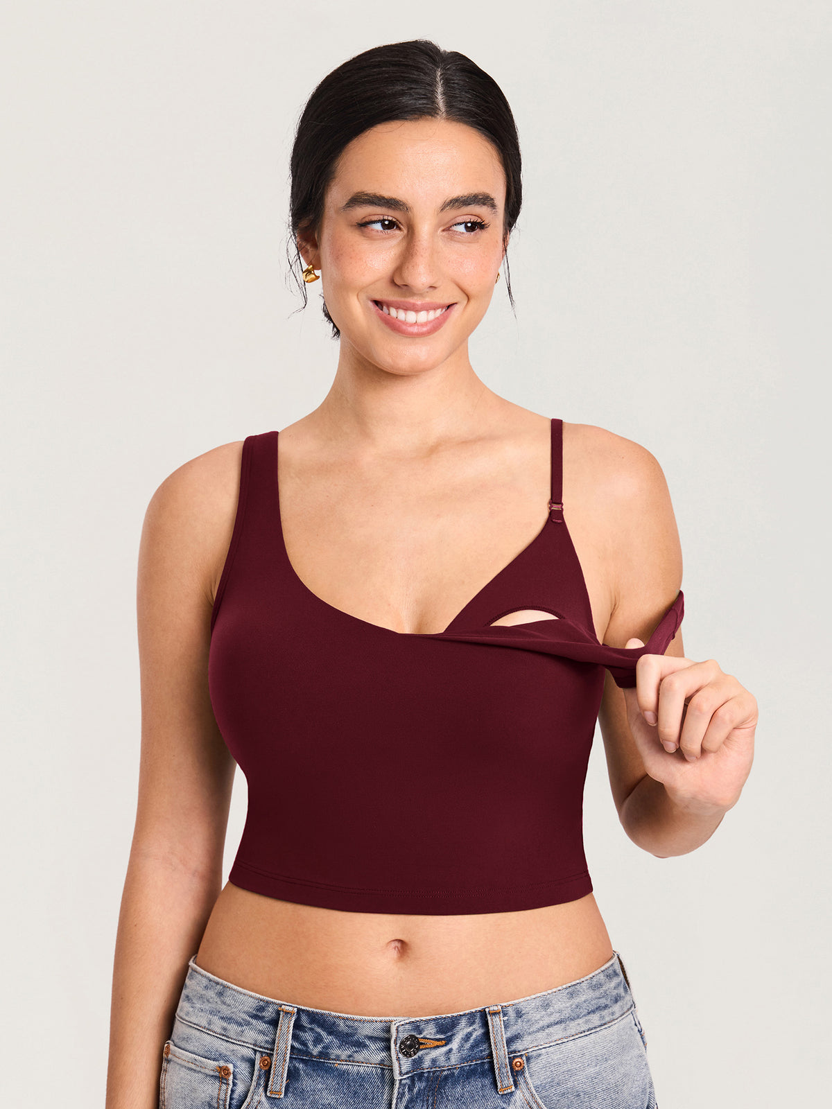 MOMANDA Women's Natrelax? Nursing Crop Tank Top - V Neck Red Merlot @model_info:MOM1