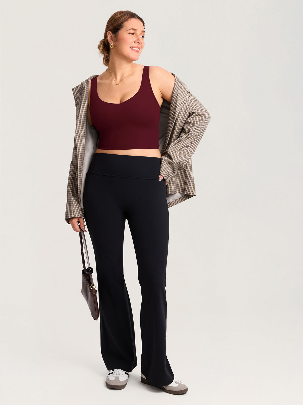 MOMANDA Women's Natrelax? Nursing Crop Tank Top - V Neck Red Merlot @model_info:MOM2
