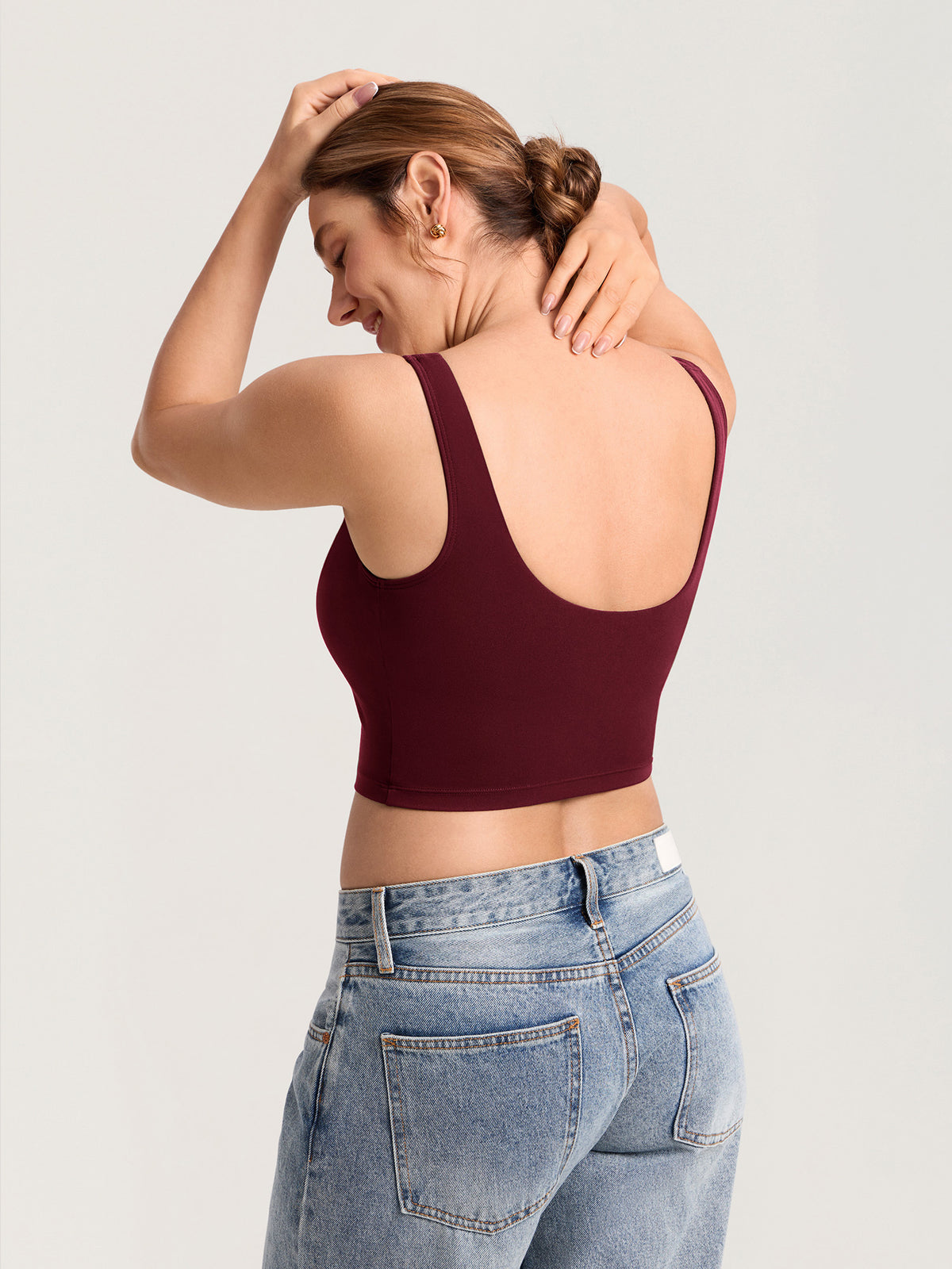 MOMANDA Women's Natrelax? Nursing Crop Tank Top - V Neck Red Merlot @model_info:MOM3