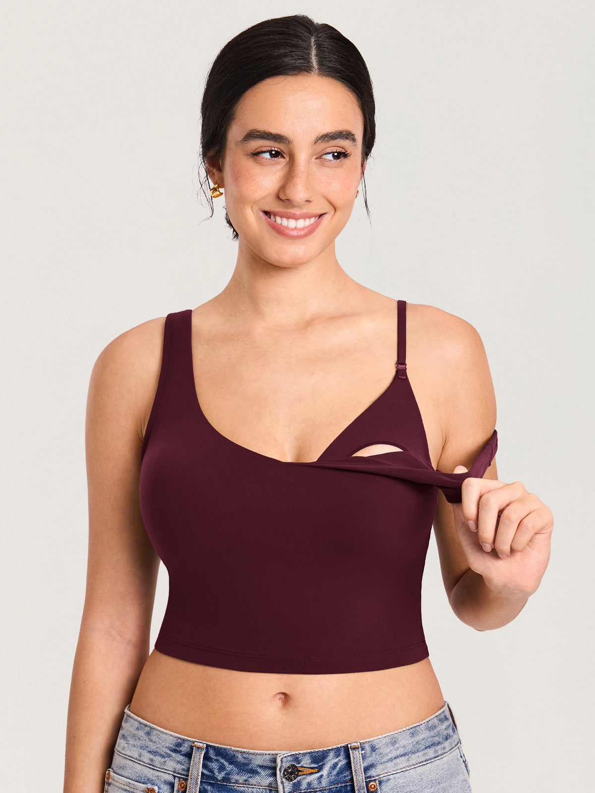 MOMANDA Women's Natrelax? Nursing Crop Tank Top - V Neck Ripe Plum @model_info:MOM1
