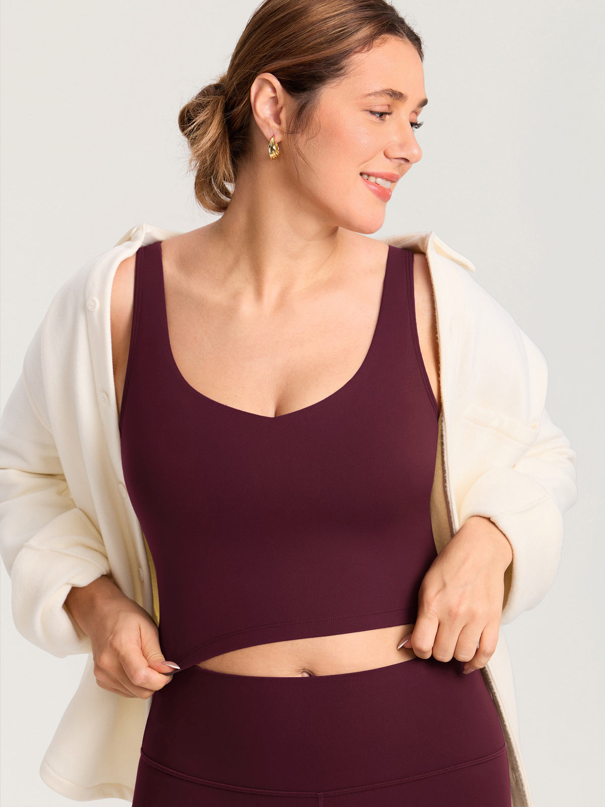 MOMANDA Women's Natrelax? Nursing Crop Tank Top - V Neck Ripe Plum @model_info:MOM2