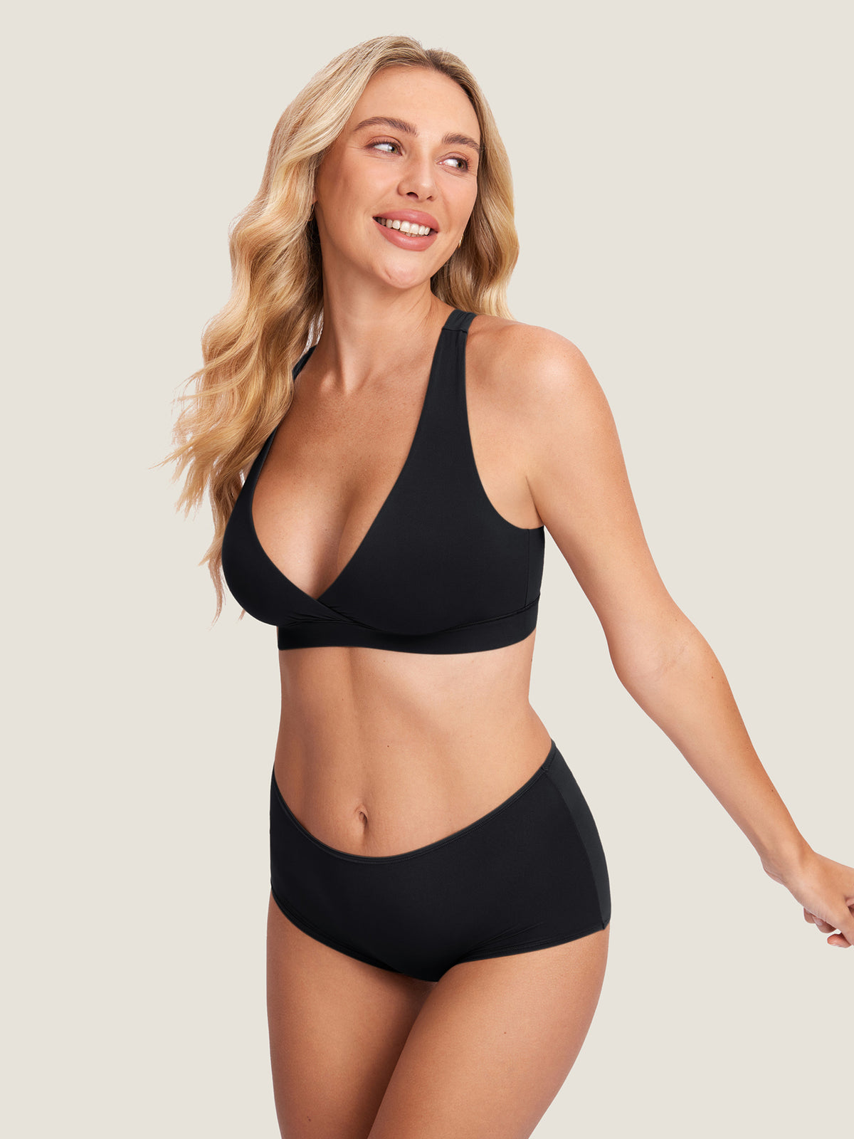 MOMANDA Women's Inbarely? Crossover Racerback Nursing Bra Black @model_info:YY4