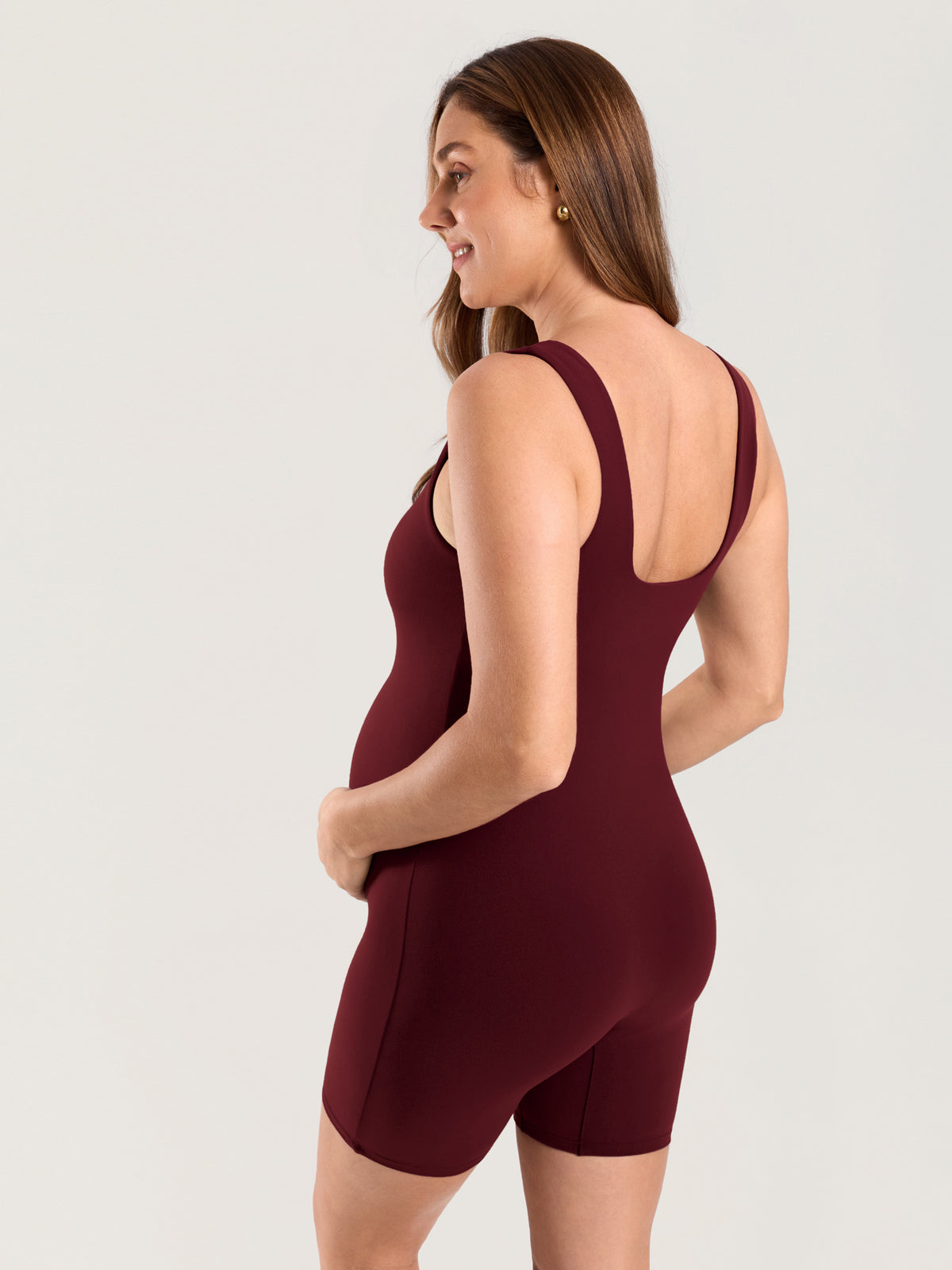 MOMANDA Women's Natrelax? Maternity Romper Red Merlot @model_info:MOM3