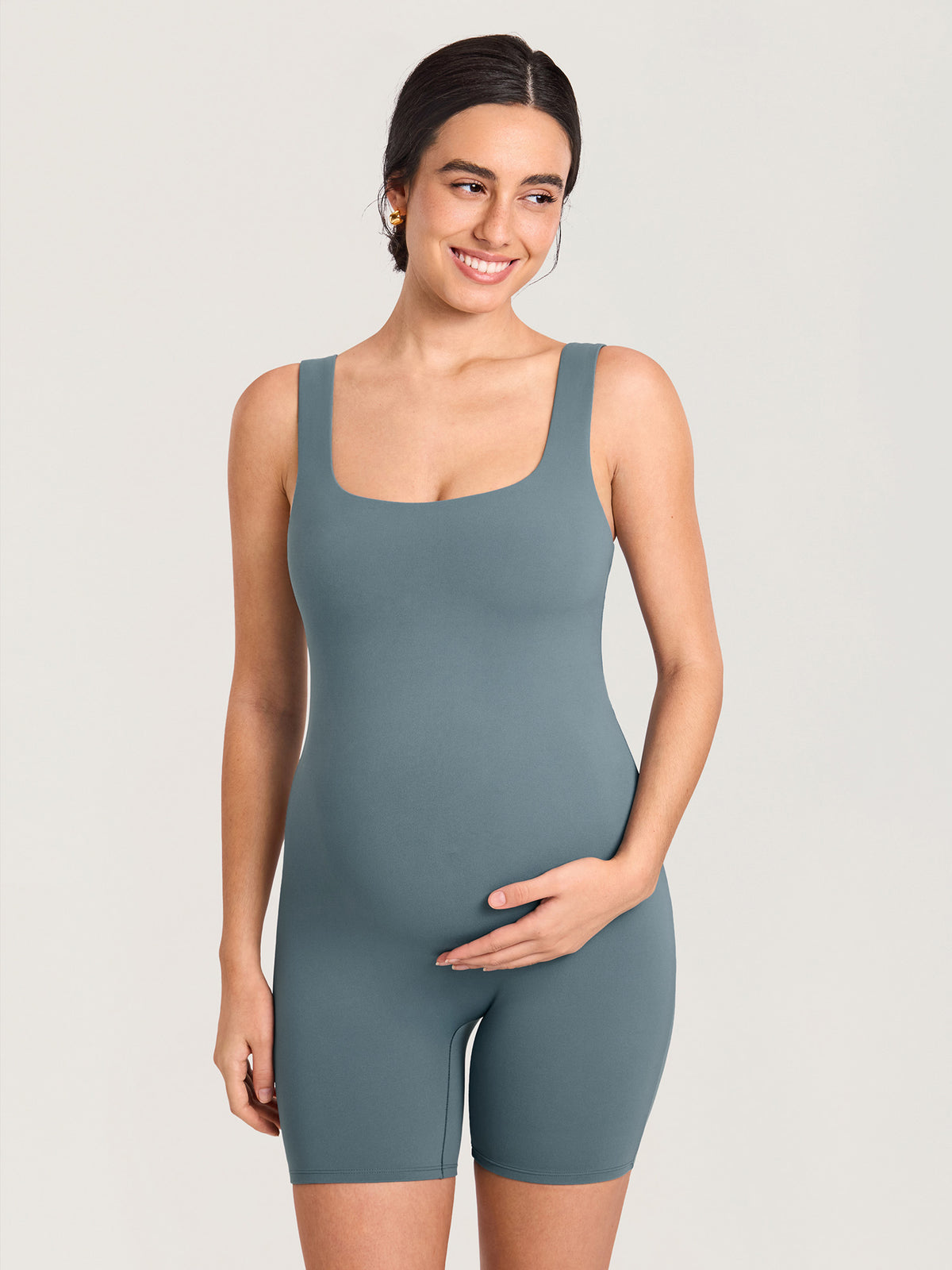 MOMANDA Women's Natrelax? Maternity Romper Haze Blue @model_info:MOMRS4