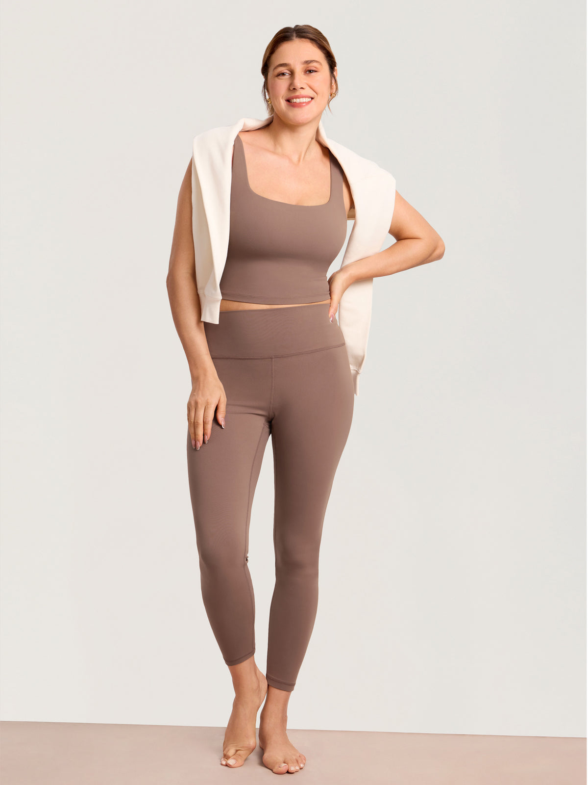 MOMANDA Women's Natrelax? Pumping Crop Tank Top Brown Purple @model_info:MOM1