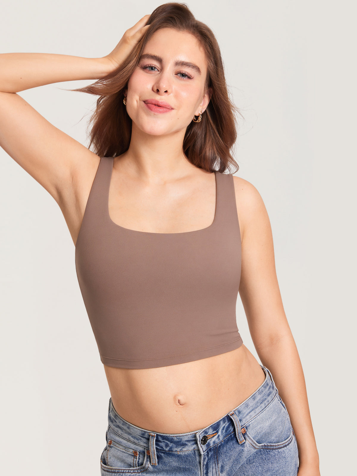 MOMANDA Women's Natrelax? Pumping Crop Tank Top Brown Purple @model_info:MOM5
