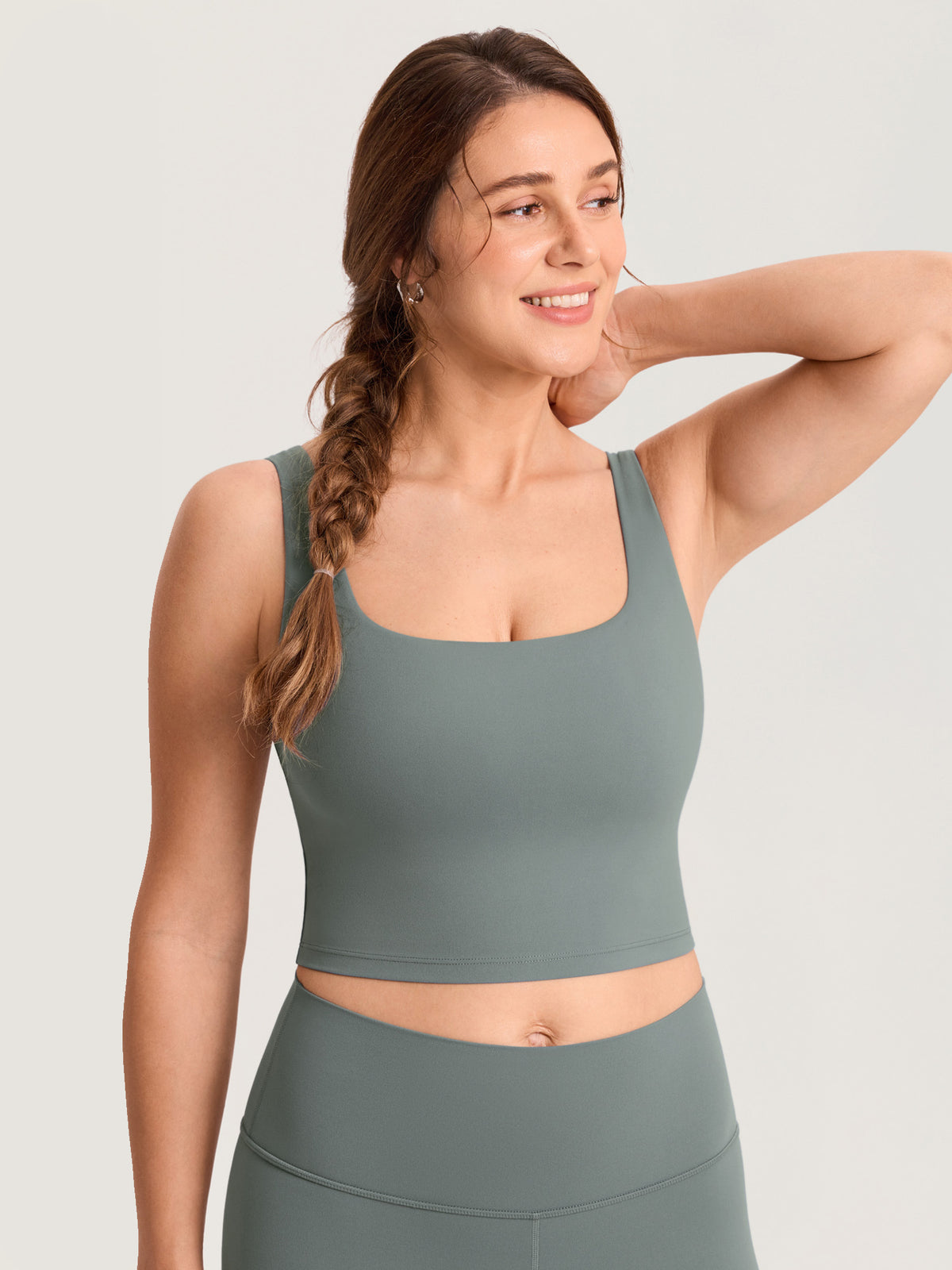 MOMANDA Women's Natrelax? Pumping Crop Tank Top Grey Sage @model_info:MOM2