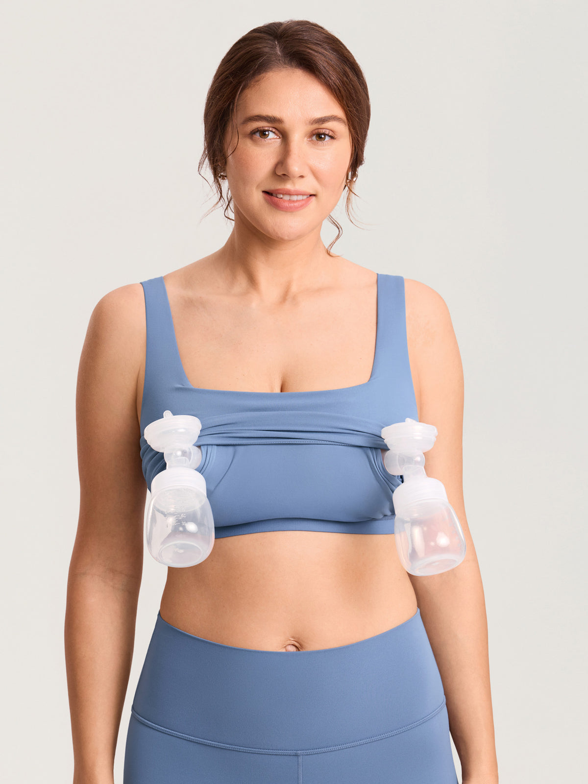 MOMANDA Women's Natrelax? Pumping Crop Tank Top Washed Denim @model_info:MOM1