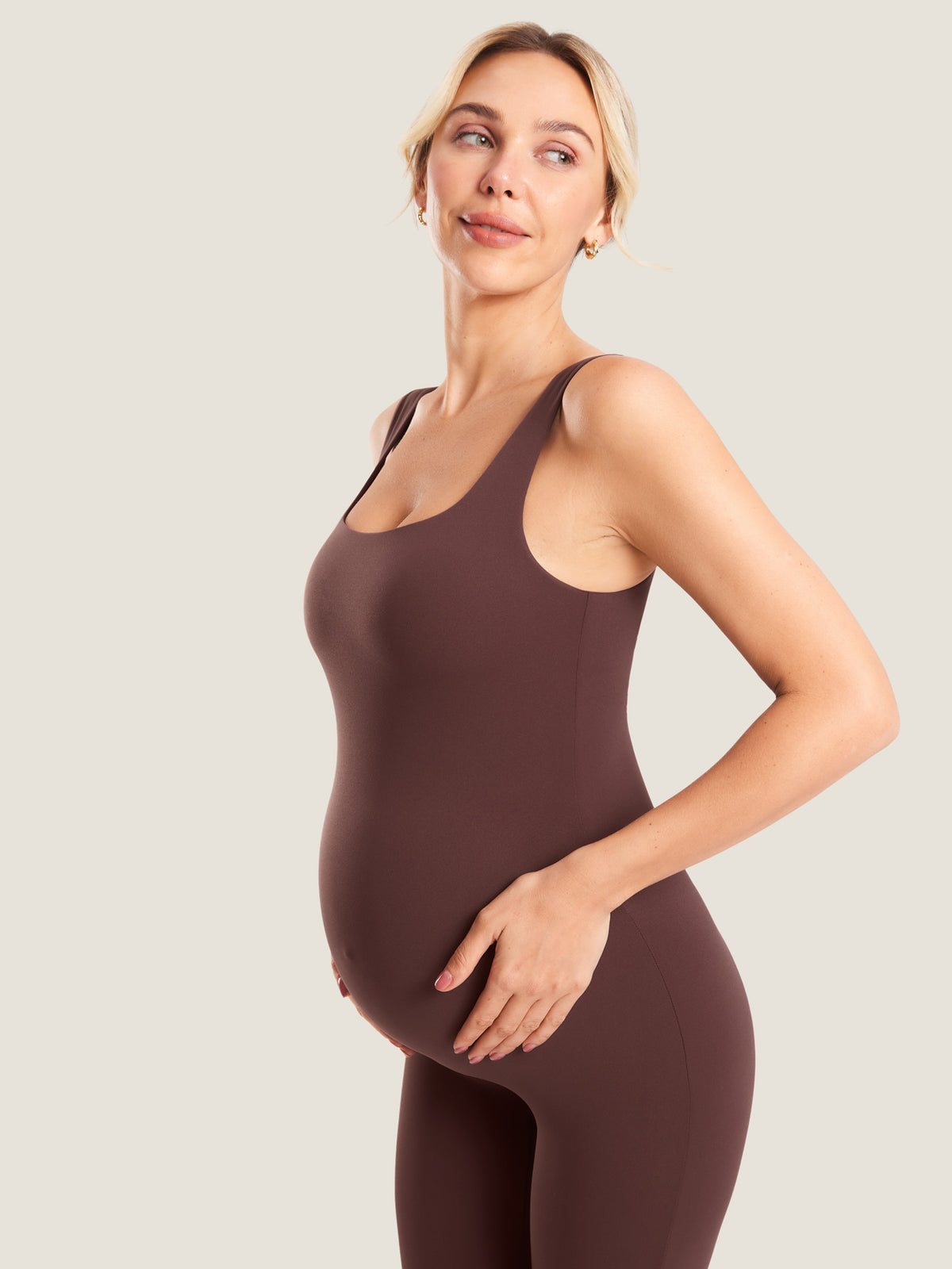 MOMANDA Women's Natrelax? Maternity Jumpsuit Taupe @model_info:MOM1