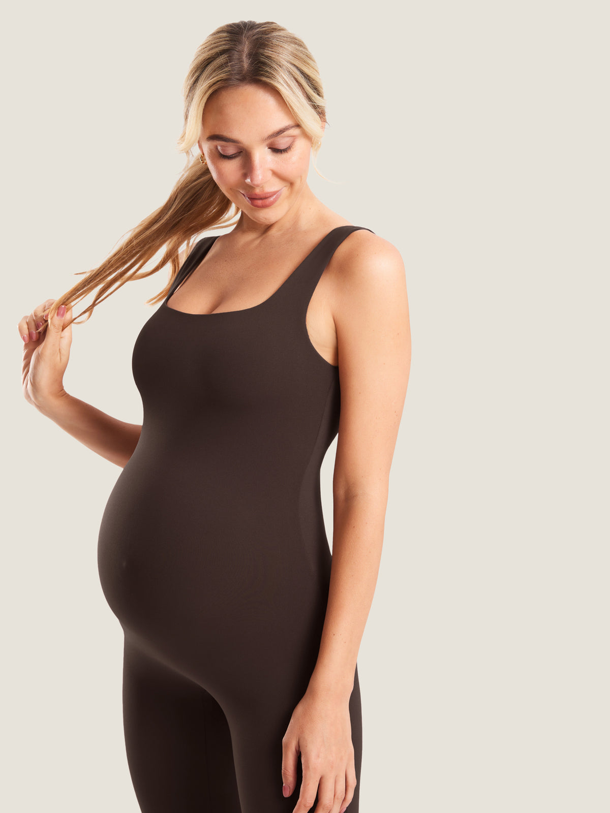 MOMANDA Women's Natrelax? Maternity Jumpsuit Hot Fudge Brown @model_info:MOM2