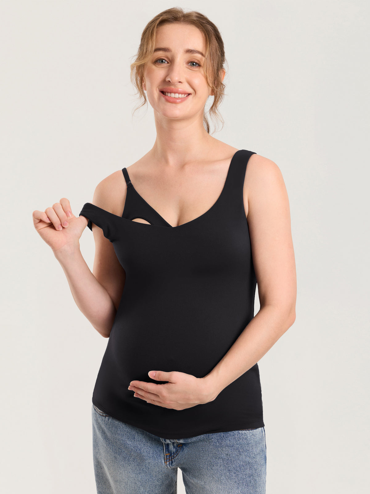 MOMANDA Naterlax? V Neck Nursing Tank Top Black @model_info:MOM1