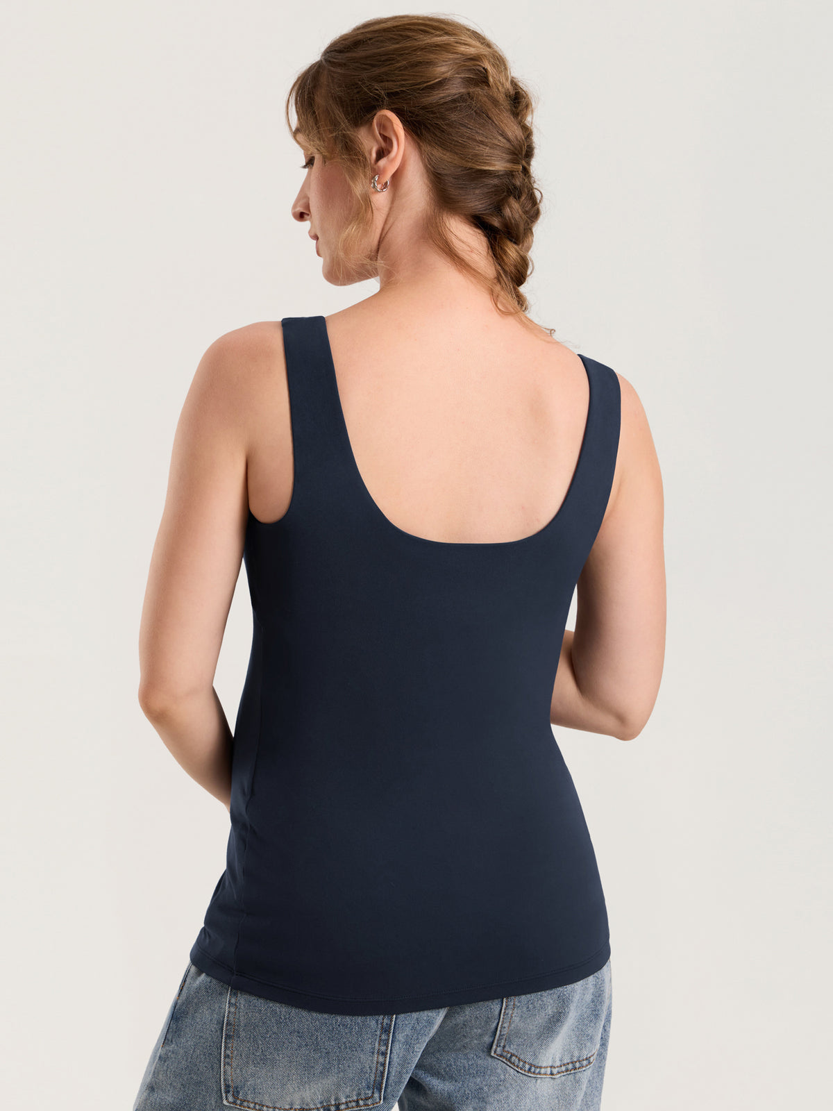 MOMANDA Naterlax? V Neck Nursing Tank Top Twilight Blue @model_info:MOM4