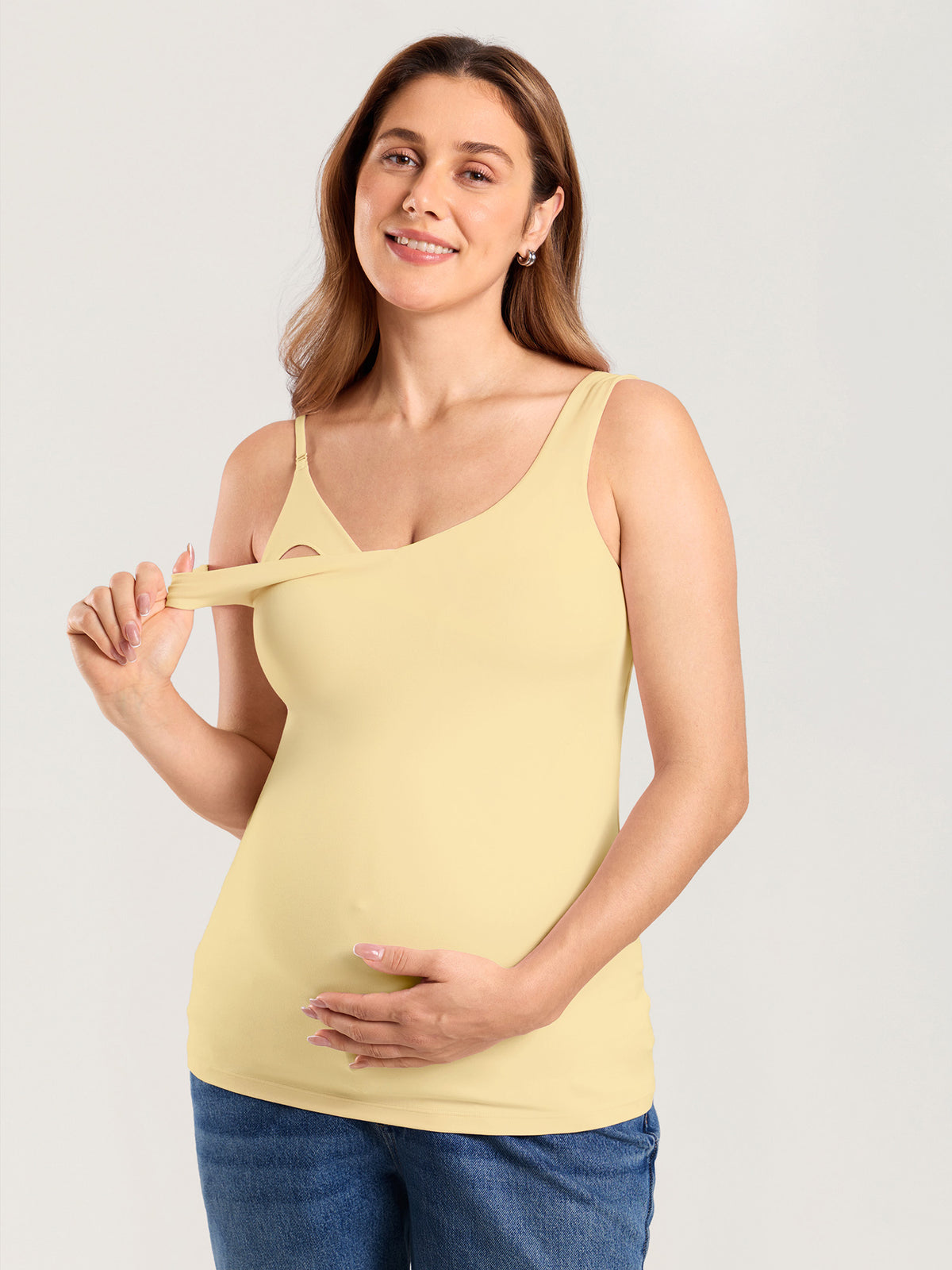MOMANDA Naterlax? V Neck Nursing Tank Top Butter @model_info:MOM1